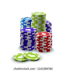 illustration Online Poker casino banner with stack of chips Isolated on white background. Marketing Luxury Banner Jackpot Online Casino with stack of chips. Advertising Poker poster.