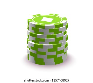 illustration Online Poker casino banner with stack of chips Isolated on white background. Marketing Luxury Banner Jackpot Online Casino with stack of chips. Advertising Poker poster.