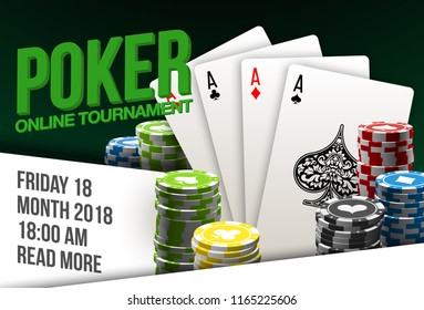 illustration Online Poker casino banner with a chips, playing cards and dice. Marketing Luxury Banner Jackpot Online Casino with flat paper cloud for text. Empty advertising poster.