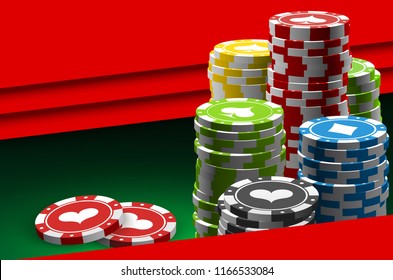 illustration Online Poker casino banner with a chips and dice. Marketing Luxury Banner Jackpot Online Casino with flat paper cloud for text. Empty advertising poster.