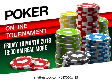 illustration Online Poker casino banner with a chips and dice. Marketing Luxury Banner Jackpot Online Casino with flat paper cloud for text. Empty advertising poster.