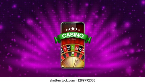 illustration Online Poker casino banner with mobile phone and roulette. Marketing Luxury Banner Jackpot Online Casino with New model Smartphone and roulette Advertising poster with background