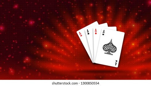 illustration Online Poker casino banner with a playing cards. Marketing Luxury Banner Jackpot Online Casino playing cards on red background. Empty advertising poster with