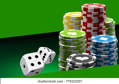 illustration Online Poker casino banner with a chips and dice. Marketing Luxury Banner Jackpot Online Casino with flat paper cloud for text. Empty advertising poster.