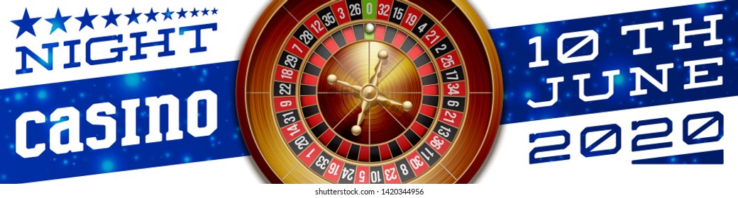 illustration Online Poker night casino banner with realistic american roulette on blue space. Marketing Luxury blue Banner Jackpot Online night Casino with 3d classic roulette. Advertising poster set.