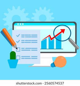 Illustration of online quizzes, online exams and online learning. flat style vector. eps 1
