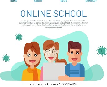 Illustration of online schools in the covid-19 virus pandemic. Perfect template for landing pages, websites and many more