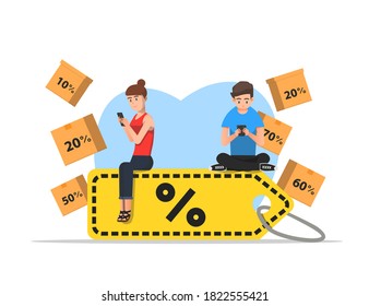 illustration of online shop consumers who get a discount