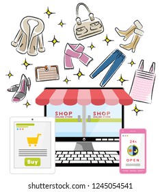 Illustration of online shopping.