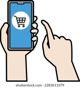 Illustration of online shopping by operating a smartphone