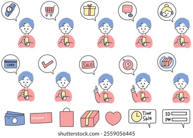 Illustration of online shopping icon with man