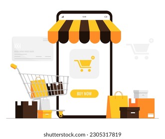 Illustration online shopping on the website and mobile app