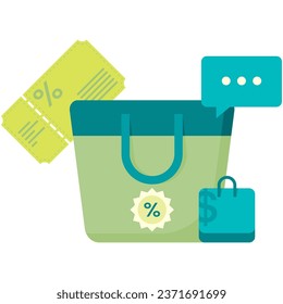 illustration of online shopping promotions using discount vouchers, shopping bags and discount symbols	
