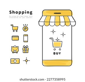 An illustration of online shopping with a smartphone.