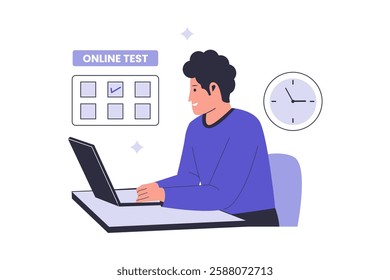 Illustration of online testing concept. Online education, questionnaire form, survey metaphor, answering an internet quiz, homework assignment. 