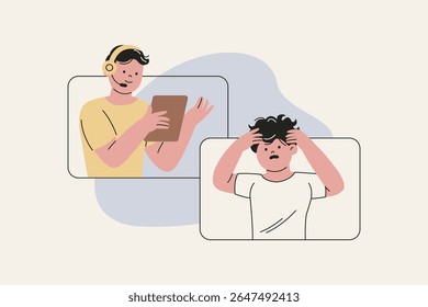 Ilustração da sessão de terapia on-line com conselheiro