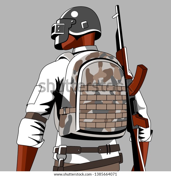 オンラインビデオゲームpubgプレイヤー不明の戦場へのイラスト グレイの背景に 軍服を着た男性 戦場 ベクター画像 のベクター画像素材 ロイヤリティ フリー
