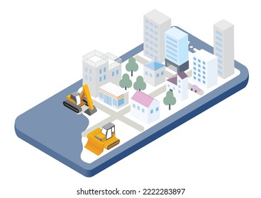 Ilustración de un pueblo virtual en línea que se está construyendo.