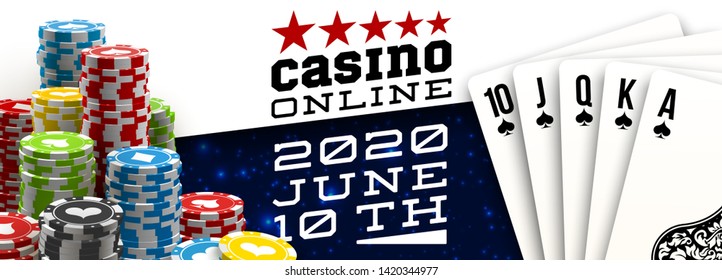 illustration Online web casino banner with american Poker playing cards on blue background. Marketing Luxury blue space Banner Poker playing cards. Advertising poster set Online web Casino Jackpot