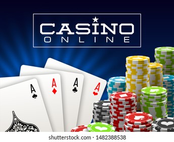 illustration Online web casino banner with american Poker playing cards on blue background. Marketing Luxury blue space Banner Poker playing cards. Advertising poster set Online web Casino Jackpot