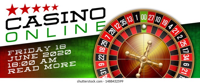illustration Online web casino banner with american roulette on green surface table. Marketing Luxury green Banner Poker Jackpot zero with classic roulette. Advertising poster set Online web Casino