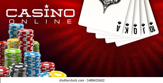 illustration Online web casino banner with american Poker playing cards on red background. Marketing Luxury red space Banner Poker playing cards. Advertising poster set Online web Casino Jackpot