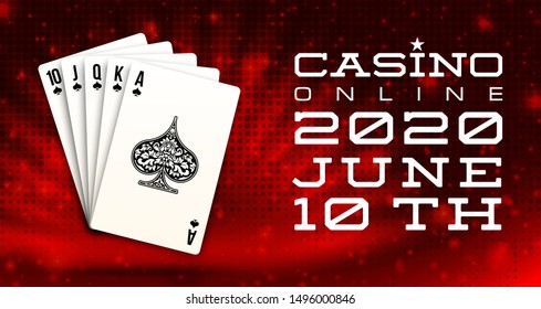 illustration Online web casino banner with american Poker playing cards on red background. Marketing Luxury red space Banner Poker playing cards. Advertising poster set Online web Casino Jackpot