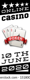 illustration Online web casino banner with american Poker playing cards isolated on white background. Marketing Luxury white Banner Poker playing card. Advertising poster set Online web Casino Jackpot