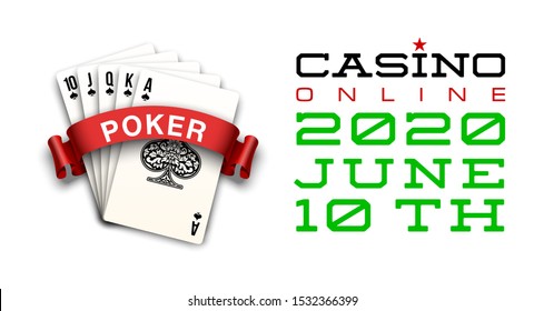 illustration Online web casino banner with american Poker playing cards isolated on white background. Marketing Luxury white Banner Poker playing card. Advertising poster set Online web Casino Jackpot