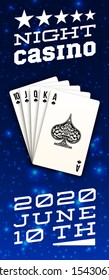 illustration Online web casino banner with american Poker playing cards on blue background. Marketing Luxury blue space Banner Poker playing cards. Advertising poster set Online web Casino Jackpot