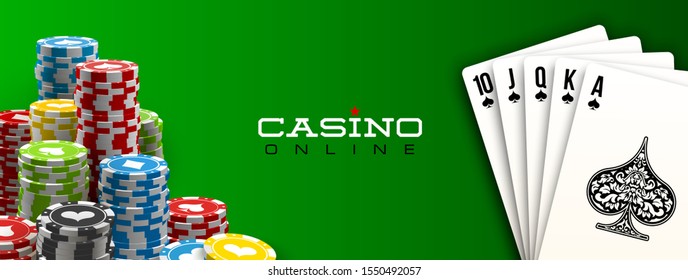 illustration Online web casino banner with american Poker playing cards on green background. Marketing Luxury green space Banner Poker playing cards. Advertising poster set Online web Casino Jackpot