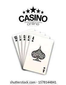 illustration Online web casino banner with american Poker playing cards isolated on white background. Marketing Luxury white Banner Poker playing card. Advertising poster set Online web Casino Jackpot