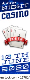 illustration Online web casino banner with american Poker playing cards on blue background. Marketing Luxury blue space Banner Poker playing cards. Advertising poster set Online web Casino Jackpot