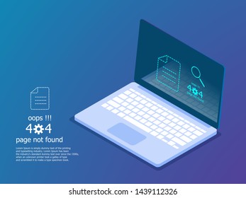 illustration of oops 404 error page not found, error message vector isometric background