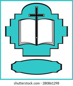 illustration with an open Bible and cross