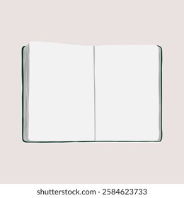 Illustration of an open book with blank pages. Simple, minimal design of an open book. Ideal for book, reading, or writing themes. Blank pages in an open book. Aesthetic vector illustration.