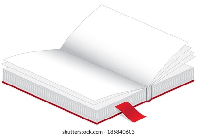 Illustration of an open book with a bookmark on a white background