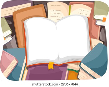 Illustration of an Open Book with a Bookmark Sticking Out from One of its Pages