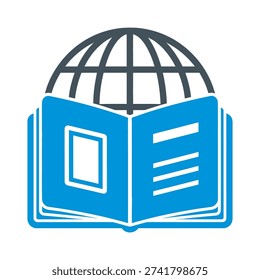 Illustration of an open book with a globe