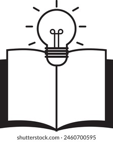 illustration of an open book icon and above there is a light, the concept of lots of ideas for opening a book