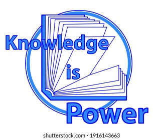 Illustration of an open book and inscription - Knowledge is Power