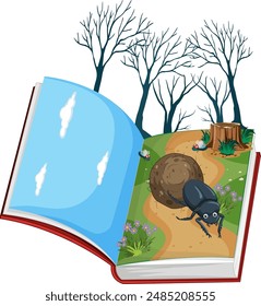 Illustration of an open book with nature
