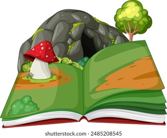 Illustration of an open book with nature elements