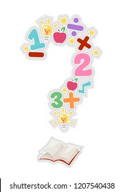 Illustration of an Open Book with Numbers and Math Elements Forming a Question Mark