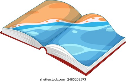 Illustration of an open book with ocean waves