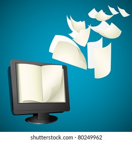 illustration of open book on computer screen