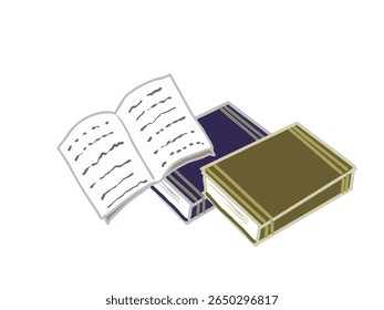 Illustration of an open book and overlapping books