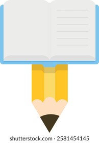 Illustration of an open book with a pencil, representing writing and education. Learning, creativity, study.