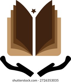 Illustration of an open book with a star and hands reaching out isolated on a transparent background