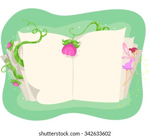 Illustration of an Open Book Surrounded by Flowers and Vines